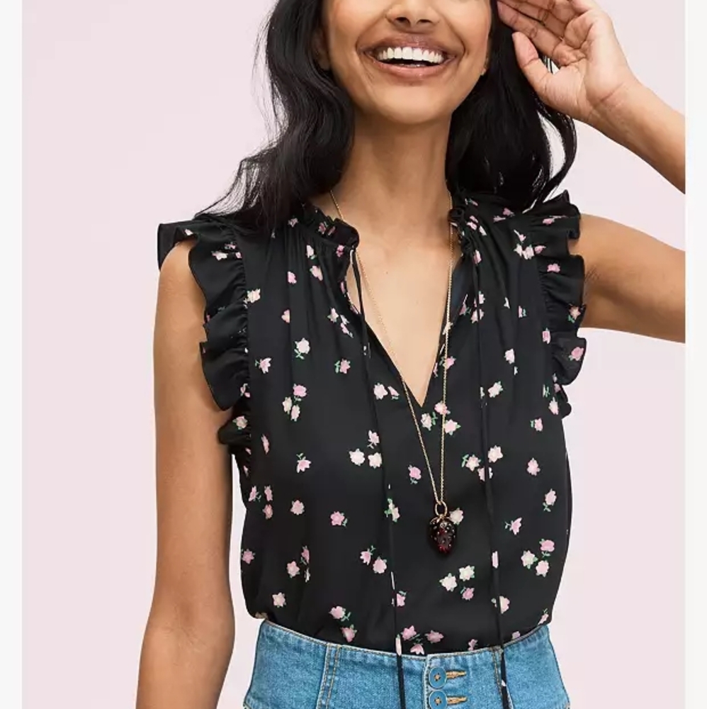 Kate Spade Ditsy Begonia Tie-neck Shell